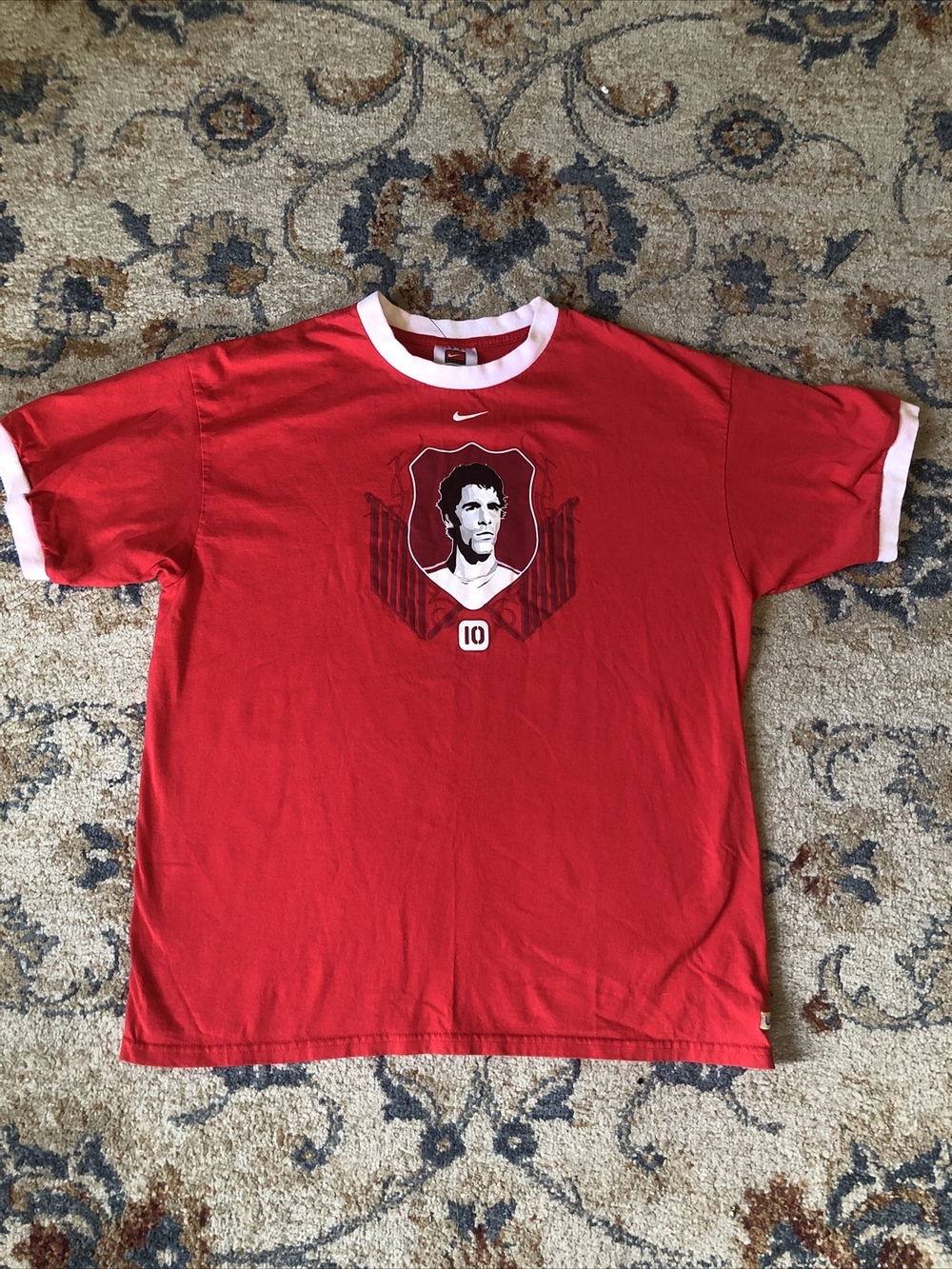 Vintage 2000s Nike Center Swoosh Ruud van Nistelrooy Man Utd Ringer Shirt Large